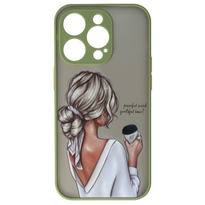 Husa iPhone 14 Pro, Plastic Dur cu protectie camera, Coffee, Verde